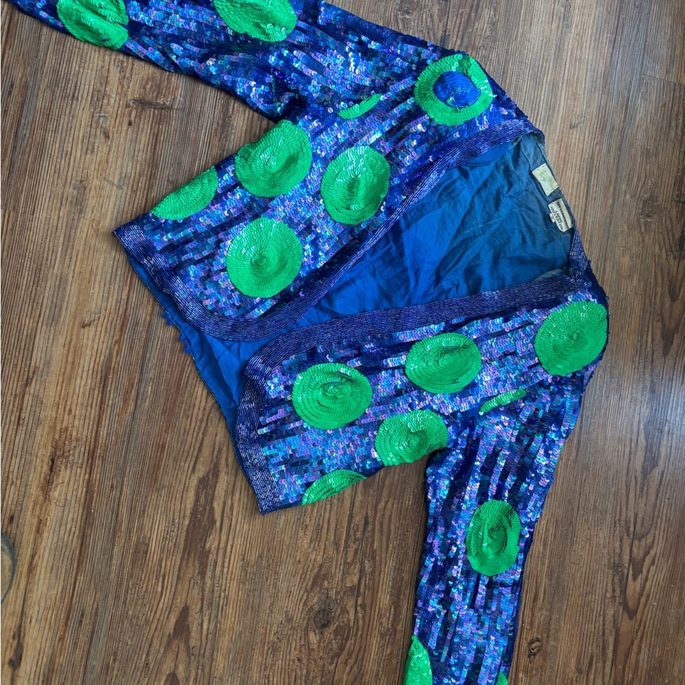 RARE Vintage Blue and Neon Green Sequin Jacket